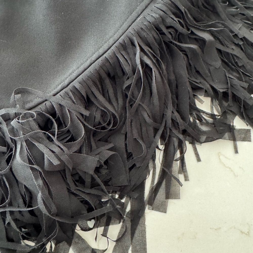 Banana Republic Sleeveless Pleated Back Black Dress Fringe Hemline / 8 - Picture 8 of 12